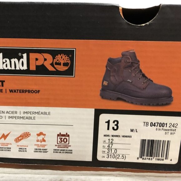 Timberland Pro Powerwelt Mens Work Boots Steel Toe Waterproof Size 13Wide